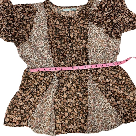 Maurice’s Vintage Boho Style Sheer Floral Blouse 3/4 Bell Sleeve Elastic Waist M - Picture 9 of 11